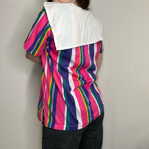 Vintage Bright Stripe Shirt 80s Size XL - Picture 2 of 16